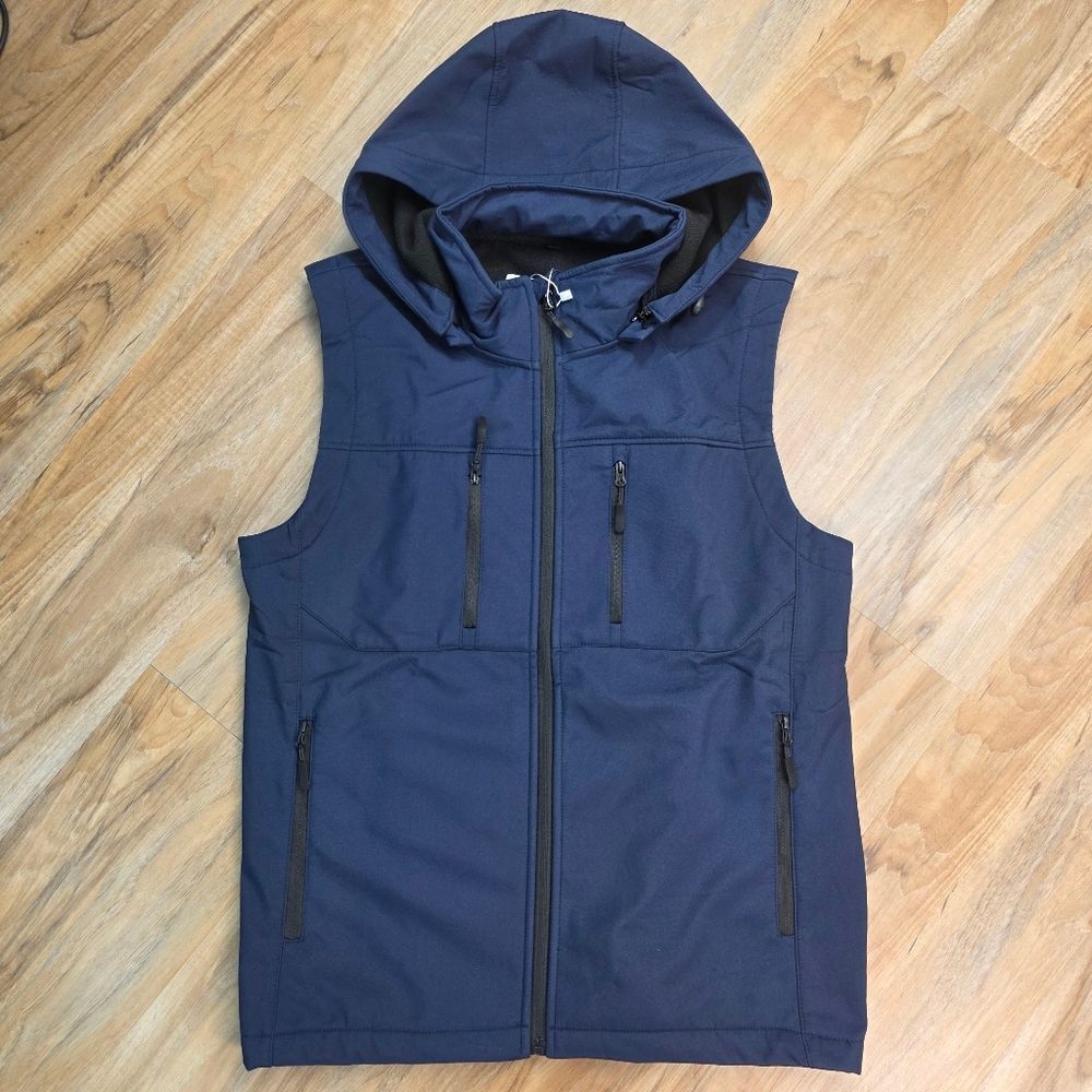 💬🩵🅰️NWT Blue Windproof Hooded Sleeveless Jacket Men's Small